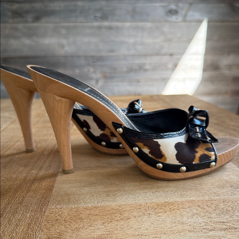 Dior Leopard Print Mules with Black and Brown Accents
